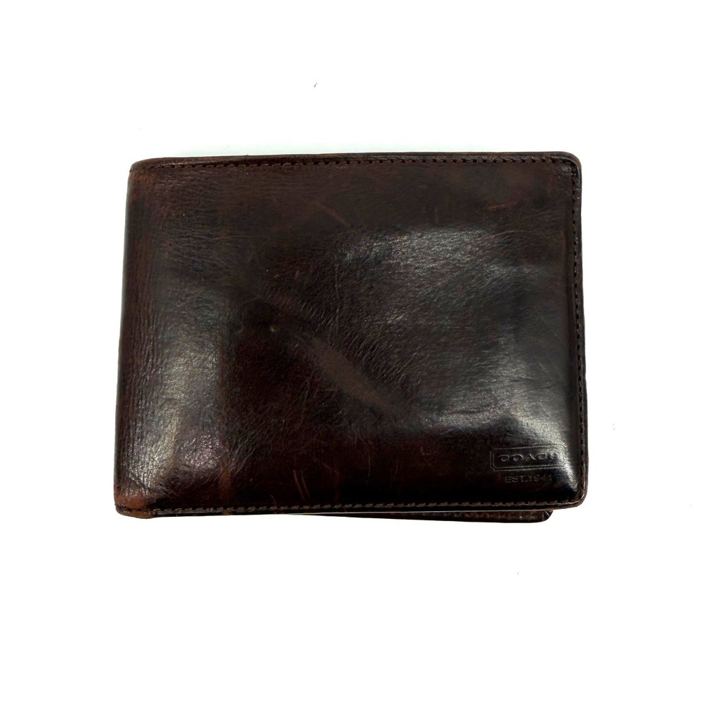 Coach Mahogany Brown Leather Bifold Pocket Men's Card Bill Wallet Vintage Slim